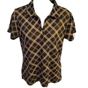 Ep Pro Tour Tech Wmns Golf Top in Brown & Yellow Cross Pliad Pattern sz S